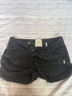 One Teaspoon Black Distressed Denim Shorts